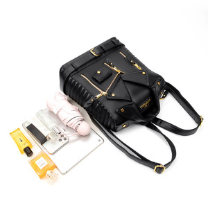 Sac à dos vintage en cuir pour motard, style veste, multi-positions, avec quincaillerie métallique, idéal pour le streetwear - Product Image 3