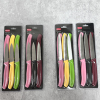 Couteau à steak classique de cuisine à lame dentelée en métal avec manche en plastique, lot de 6 couteaux utilitaires et à éplucher en acier inoxydable