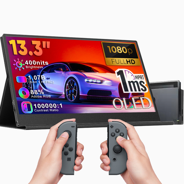 13.3 Inch OLED IPS 1080P Aluminum Alloy Portable Monitor HDR SRGB 100% Built-in Speakers Dual USB-C 1ms Response HD Laptop