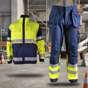 Ensemble de vêtements de travail réfléchissants jaune marine haute visibilité, veste et pantalon industriels certifiés CE, impression UV, construction robuste - Product Image 3