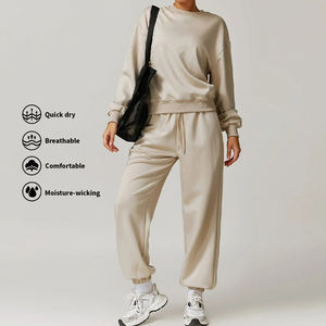 2024 logotipo personalizado <span class=keywords><strong>de</strong></span> las mujeres <span class=keywords><strong>de</strong></span> 2 piezas <span class=keywords><strong>de</strong></span> manga larga patrón sólido ropa deportiva con capucha y suéter <span class=keywords><strong>de</strong></span> invierno corte Top conjunto estilo <span class=keywords><strong>de</strong></span> calle - Product Image 2