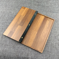 Carpeta de archivos de menú de cuaderno con cubierta de madera de bambú y correa de cuero de lujo personalizada para restaurante Hotel Wine Bar