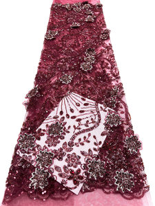 NI.AI 2026 Tissu de dentelle française de luxe Aso Ebi perlé avec paillettes, tissus de dentelle perlée à paillettes du Nigeria, matière pour mariée et soirée - Product Image 5