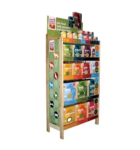 Unique Floorstanding Pet Products Retail Shop Wood Chicken Food Dog Cat Food Display For Sale