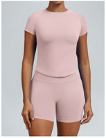 Kaos Gym Wanita Seamless Cepat Kering, High Stretch Slim Fit, Menyerap Keringat, Ketat, Lengan Pendek untuk Yoga