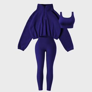 Ensemble de sport pour femmes, vêtements de sport, sweat-shirts en polaire, vêtements de yoga, tenue de sport décontractée pour l'extérieur, ensemble de 3 pièces, pantalon de yoga à taille haute - Product Image 6
