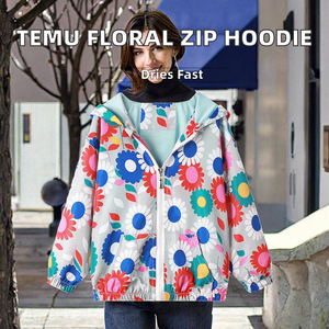 <span class=keywords><strong>Felpa</strong></span> con Cappuccio Bianca Formale per Ragazze con Stampa Floreale, <span class=keywords><strong>Zip</strong></span> e Guscio in Nylon, Asciugatura Rapida, Traspirante, Antivento, Ecologica, Manica Lunga - Product Image 2