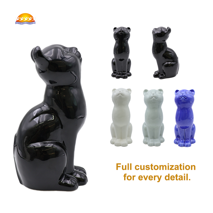 Customized Black Cat Shaped Ceramic Pet Cremation Urn Standing ...