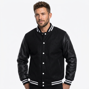 Good Quality Men's Baseball <b>Jackets</b> With <b>Leather</b> Sleeves Wholesale <b>Long</b> Sleeve <b>Leather</b> Windproof Quilted baseball Varsity <b>Jacket</b> - Product Image 1