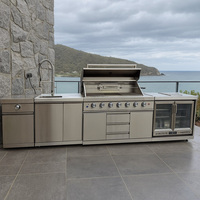 Camping en plein air de haute qualité BBQ Island Cuisine extérieure Grill Ignifuge en acier inoxydable Armoire modulaire extérieure avec évier