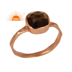 Bague empilable en argent sterling plaqué or rose avec pierre précieuse de quartz fumé facetté, bijoux indiens, fabricant - Product Image 1