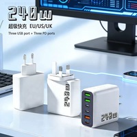 Charger Dinding Tipe C 240W EU US UK, Pengisian Cepat QC3.0 PD, Pengisi Daya Cepat Ponsel 240W, Adaptor Daya USB-C