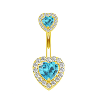 Anneau de nombril sexy en forme de cœur pêche en acier inoxydable avec strass en cristal incrusté, bijou de corps tendance, cadeau