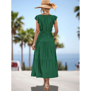Vestito estivo nuovo arrivato abito con volant da donna elegante da donna a manica corta in tinta unita ampio abito Midi - Product Image 6