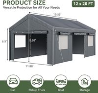 Abri de voiture extérieur moderne en métal robuste de 12x20 pieds, garage portable pour voitures, camions, SUV, bateaux, gris, imperméable avec fenêtres enroulables