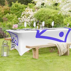 Elégante housse de nappe <span class=keywords><strong>extensible</strong></span> en spandex noir <span class=keywords><strong>blanc</strong></span> motif damier de course convient aux tables à 6 pieds pour banquets mariages en stock - Product Image 2