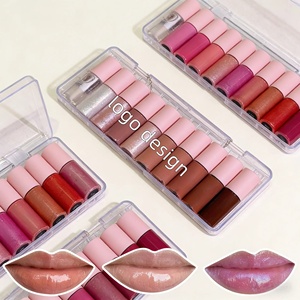 Private Label Vegan Mineral Liquid Matte Glossy <b>Mini</b> Glitter Shine Lip Gloss <b>Lipstick</b> Set Nude - Product Image 2