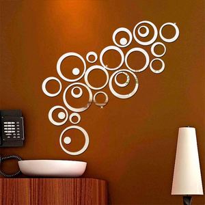 24 pegatinas de pared 3D con diseño de círculos de espejo para decoración de TV, dormitorio, puerta, congelador, pegatinas removibles de acrílico, decoración de pared. - Product Image 5