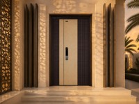 Porte d'entrée en aluminium à rupture de pont thermique, style minimaliste nordique, panneaux verticaux côtelés, porte de sécurité simple, taille personnalisée disponible
