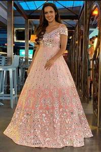 Impresionante ATIYA LIBAS Heavy Party/Wedding Wear Chiffon FloorLength Asimétrico Indie Folk Dress con bordado Mirror Work-2019 - Product Image 2