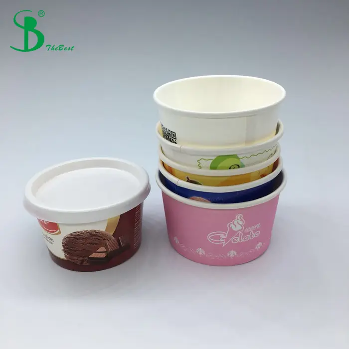 Màu Sắc Hỗn Hợp Tùy Chỉnh 8 Oz 16Oz Pe Coated Ice Cream Cốc Giấy Dùng Một Lần Với Nắp Vòm Cho Kem Sữa Chua