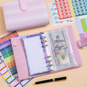 Agenda A6 con buste con cerniera, organizer per denaro in pelle PU, agenda con buste per contanti <span class=keywords><strong>a</strong></span> <span class=keywords><strong>righe</strong></span> sfumate - Product Image 2