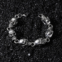 Collier chaîne cubaine Hip-Hop en acier inoxydable 316L et alliage de zinc avec pendentif tête de mort plaqué argent, bijoux de mode punk pour hommes