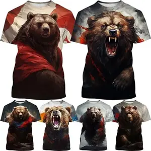 3D 인쇄 동물 곰 티셔츠 남성용 여름 짧은 소매 남성 성격 멋진 재미 티셔츠 스트리트웨어 아이 플러스 사이즈 티 탑