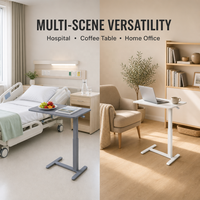Table d'appoint médicale pour ordinateur portable, réglable en hauteur pneumatiquement, mobile, pour lit d'hôpital, poste de travail roulant pour patient