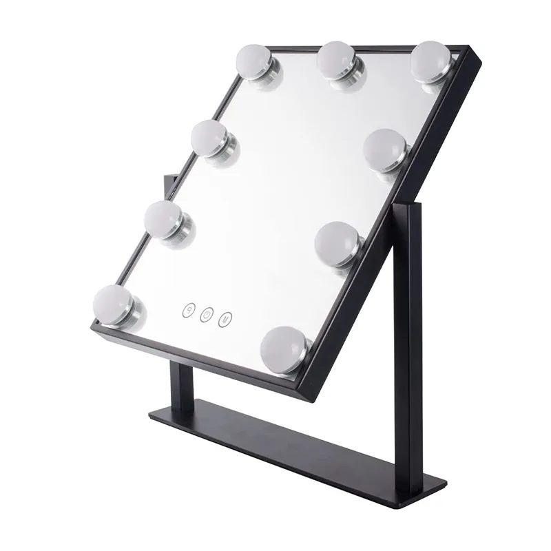 بيع بالجملة مرآة ماكياج فقاعية مربعة قابلة للتعديل بـ 3 ألوان على طاولة مزودة بإضاءة ليد