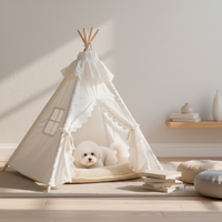 Coussin de lit pour chat et chien en toile écologique lavable, portable, en forme de tente tipi, pour petits animaux, logo personnalisé, emballé en carton, toutes saisons