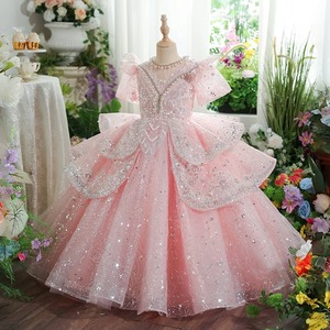 Abito da principessa rosa lungo stile straniero francese <span class=keywords><strong>per</strong></span> le ragazze piccolo ospite spettacolo vestito da passerella con gonna lunga <span class=keywords><strong>per</strong></span> il compleanno - Product Image 2