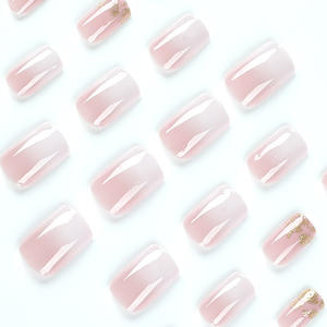 OEM Groothandel Franse 3D Kunstnagels Ombre Korte Vierkante Volledige Dekking Handgemaakte Acryl Bling Opzetnagels - Product Image 4