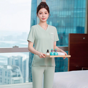 Women's Beautician Uniform Short Sleeve Elegant Massage Therapist Outfit Set Polyester Summer 2025 SMLXLXXLXXXL4XL - Product Image 1