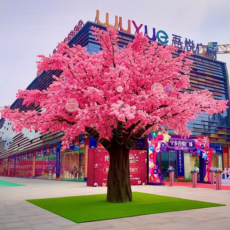 2023 árbol de flor de cerezo Artificial decoración grande área escénica cuadrado árbol Artificial simulación de flor de melocotón
