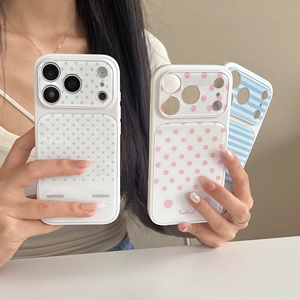 Coque de téléphone mignonne et simple à motif <span class=keywords><strong>Smiley</strong></span> pour <span class=keywords><strong>iPhone</strong></span> 17 16 15 Pro Max, avec rayures et pois, double épaisseur, brillante, antichoc, rigide - Product Image 1