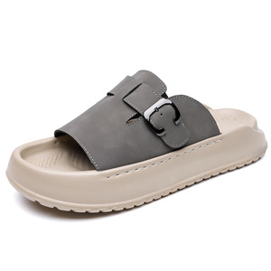 Sandales à semelle épaisse pour hommes, style décontracté d'été, chaussures de plage, style jeune, demi-sandales à enfiler avec fermeture à boucle - Product Image 5