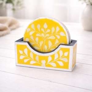 Bone Inlay Coaster Set with Holder Decorative Drink Coasters Heat Resistant Table Protectors for Home Office Dining Decor - Product Image 1