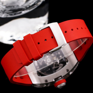 Diamond Bezel <b>Skeleton</b> Tonneau <b>Watch</b> Men's RM010 style Luxury <b>Automatic</b> <b>Watch</b> With Red Rubber Strap - Product Image 5