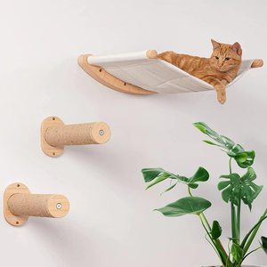 Luxury Moden Cat Climbing Tree Wooden Cat Hammock Wall Mounted Pet Beds Luxury and Ladder Cat Wall Shelves