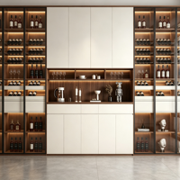 Meuble Bar Haut de Gamme en Chêne Massif sur Mesure, Écologique, avec Éclairage Ambiant et Tiroirs Cachés, pour la Maison Moderne