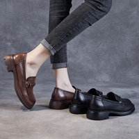Mocassins Anglais à Semelle Épaisse de Haute Qualité avec Boucle Métallique en Cuir Véritable, Plats, Légers et Imperméables pour Femme – Collection Automne