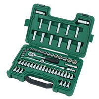 SATA 09004 Jeu de douilles 3/8 de 60 pièces, clé à cliquet, rallonge, joint universel, kit d'outils manuels pour l'entretien automobile, métal et plastique