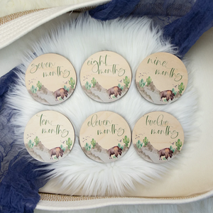 Cartes de développement mensuel pour nouveau-né sur le thème de la <span class=keywords><strong>montagne</strong></span> de buffles Pafu, avec des ballons de fleurs de cactus <span class=keywords><strong>et</strong></span> des buffles, accessoires <span class=keywords><strong>photo</strong></span> pour le placard du bébé - Product Image 1