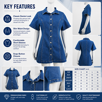 Robe mini en jean droite sans manches coupe ajustée à col classique et boutonnée sur le devant pour femme, décontractée d'été, délavage clair