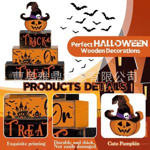 Décoration d'Halloween en bois : empilement de citrouilles pour la fête intérieure, idéal pour la collecte de bonbons ou de farces. - Product Image 5