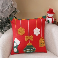 Sarung Bantal Natal Persegi Bordir Loop Stitch Dekorasi Ruangan Pesta Liburan Sarung Bantal Sofa Ruang Tamu
