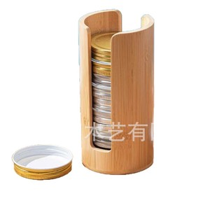 Bamboo Mason Jar Lid <b>Storage</b> Box Round Natural Wood Color <b>Kitchen</b> Standing Type Neatening <b>Storage</b> Organizer - Product Image 1