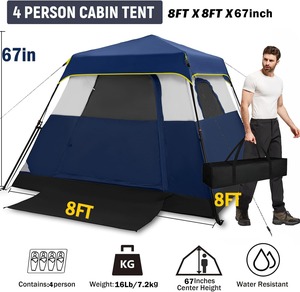 Tente de <span class=keywords><strong>camping</strong></span> OEM à montage rapide pour 3-4 personnes - Tente imperméable avec 4 fenêtres en maille et flux d'air amélioré pour la randonnée et le <span class=keywords><strong>camping</strong></span> - Product Image 2