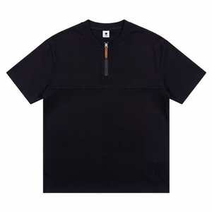 เสื้อยืดแขนสั้นสีทึบสำหรับผู้ชาย สีน้ำตาลเข้ม ซิป คอกลม ทรงหลวม ระบายอากาศได้ดี เสื้อลำลองสำหรับวัยรุ่น ใส่ได้ในฤดูร้อน - Product Image 4